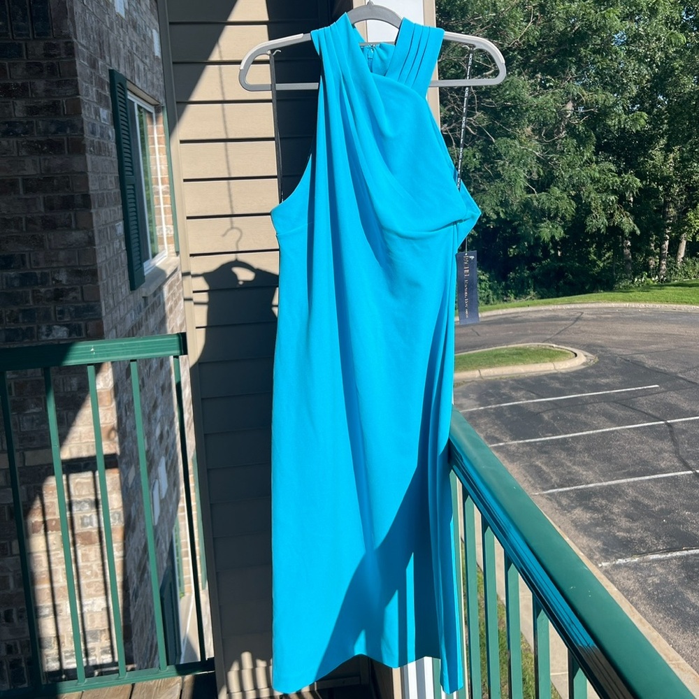 🆕🦋 Rachel Roy Aqua Blue Bodycon Midi Cocktail Dress M Wedding Party Evening - Picture 3 of 17